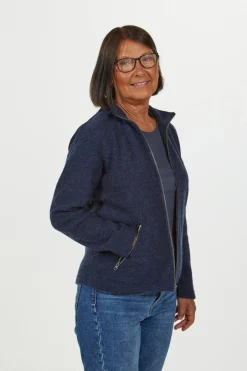 Ivanhoe of Sweden BELLA FULL ZIP, 60% FILTAD ULL, 40% LYOCELL — LIGHT NAVY Sale