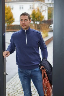 Ivanhoe of Sweden HADAR HALF ZIP, 100% EXTRA FINE MERINOULL — NAVY Outlet