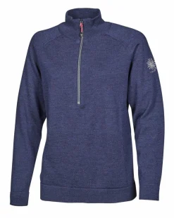 Ivanhoe of Sweden JANA HALF ZIP, 100% EXTRA FINE MERINOULL — STEELBLUE Sale