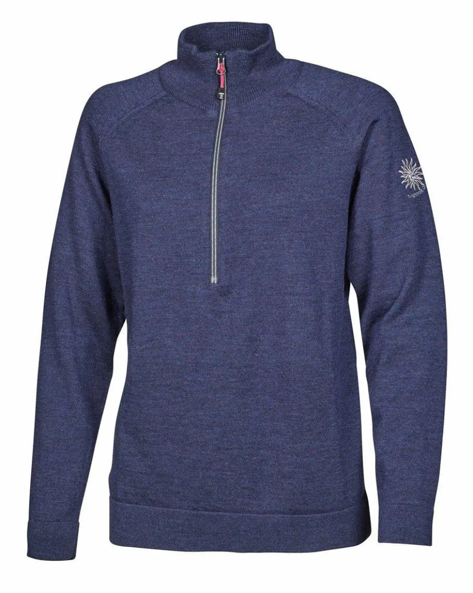 Ivanhoe of Sweden JANA HALF ZIP, 100% EXTRA FINE MERINOULL — STEELBLUE Sale