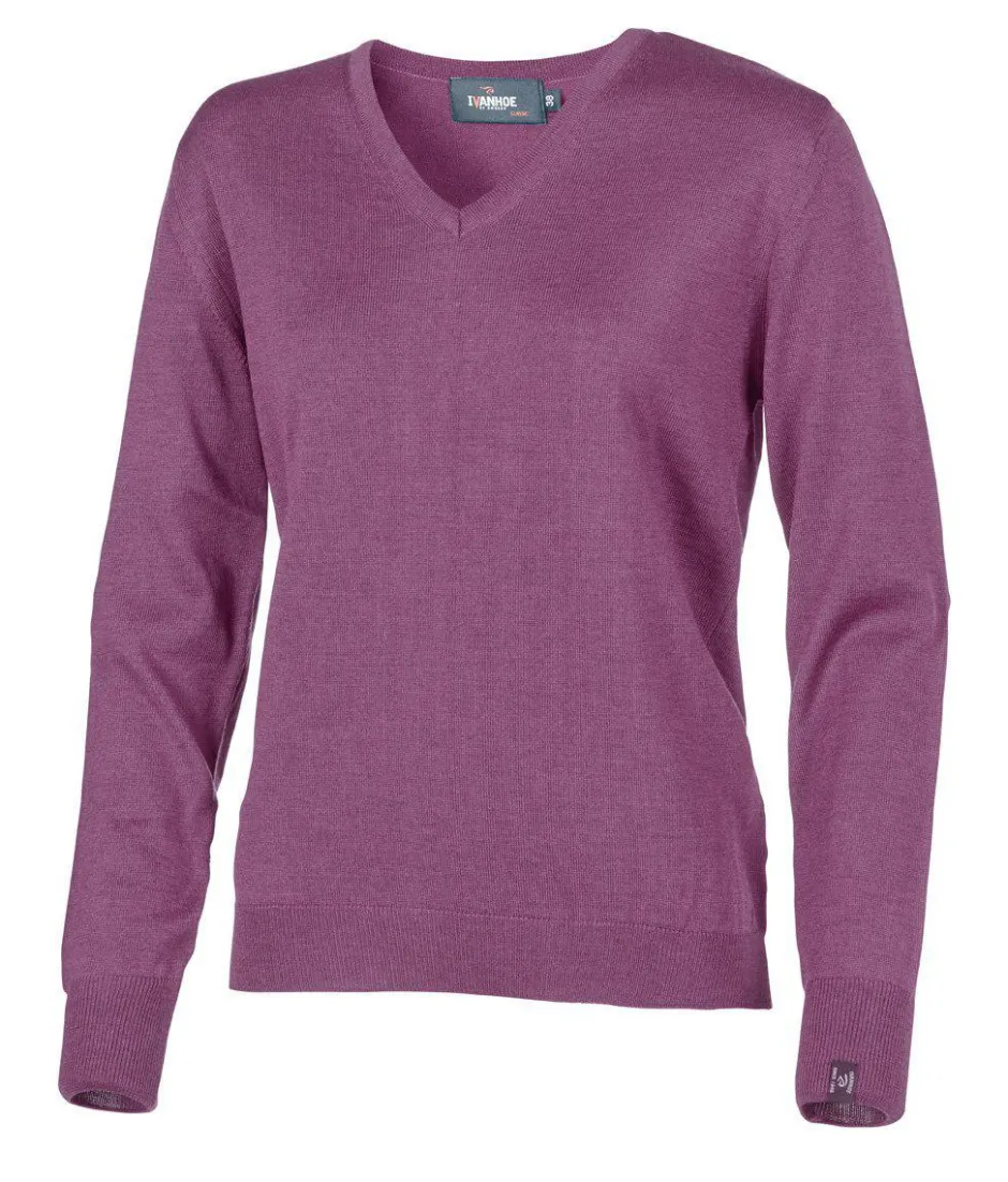 Ivanhoe of Sweden MERINO V-NECK FEMALE, 100% EXTRA FINE MERINOULL — PURPLE Fashion