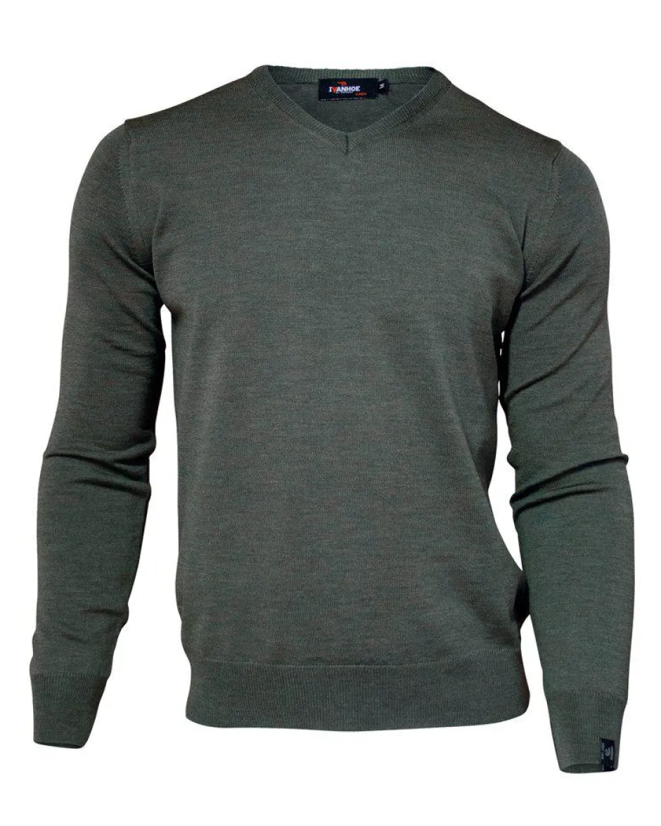 Ivanhoe of Sweden MERINO V-NECK MALE, 100% EXTRA FINE MERINOULL — RIFLE GREEN Outlet