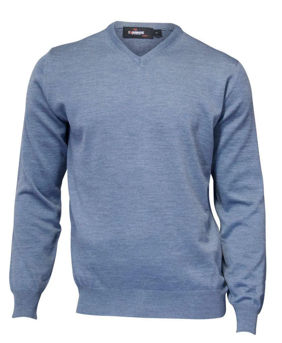 Ivanhoe of Sweden MERINO V-NECK MALE, 100% EXTRA FINE MERINOULL — DENIM Outlet
