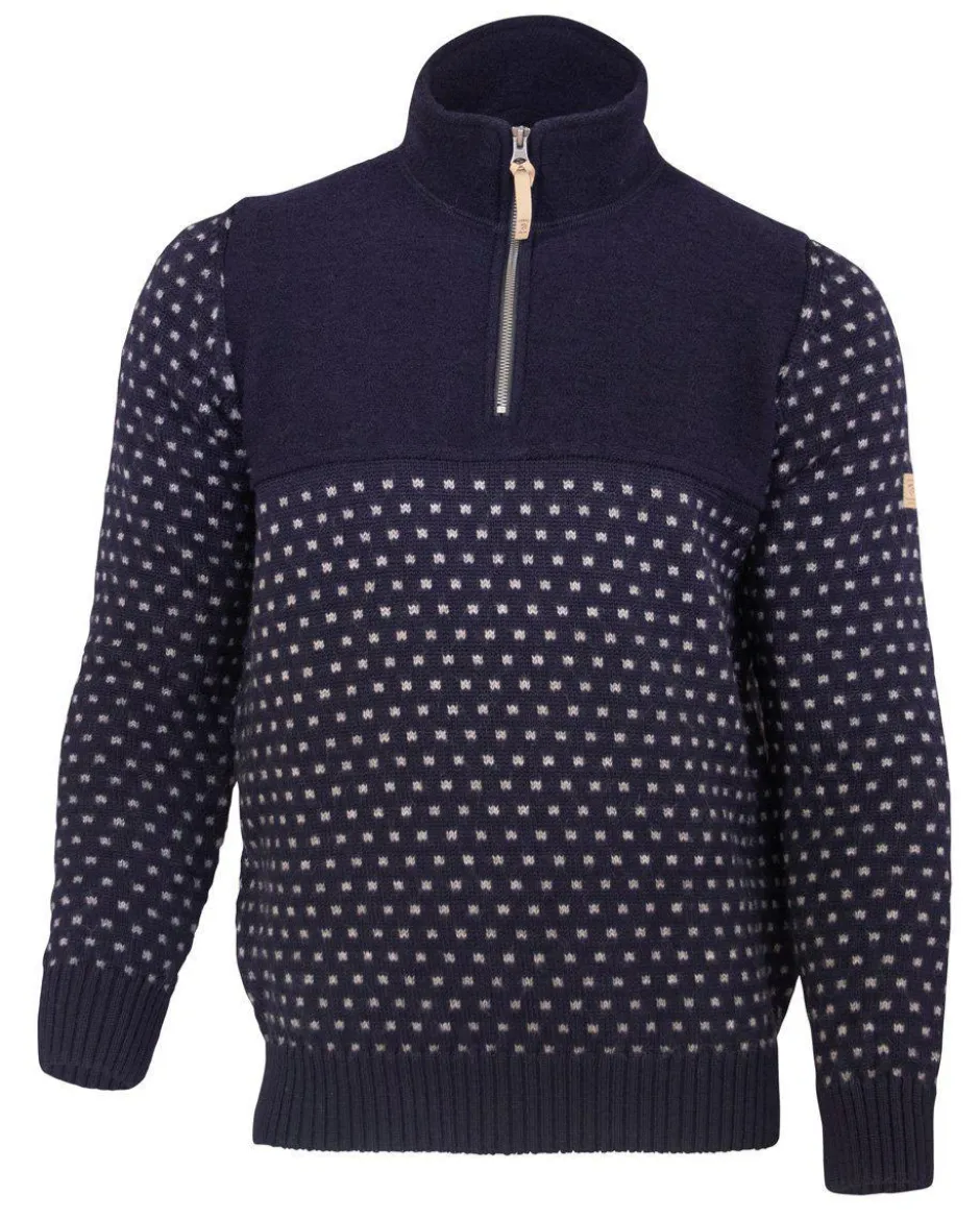 Ivanhoe of Sweden SVERRE HALF ZIP, 100% ULL — NAVY New