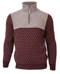 Ivanhoe of Sweden SVERRE HALF ZIP, 100% ULL — RUBY WINE New